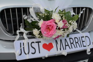 Just,Married,Sign,Attached,On,Car’s,Trunk