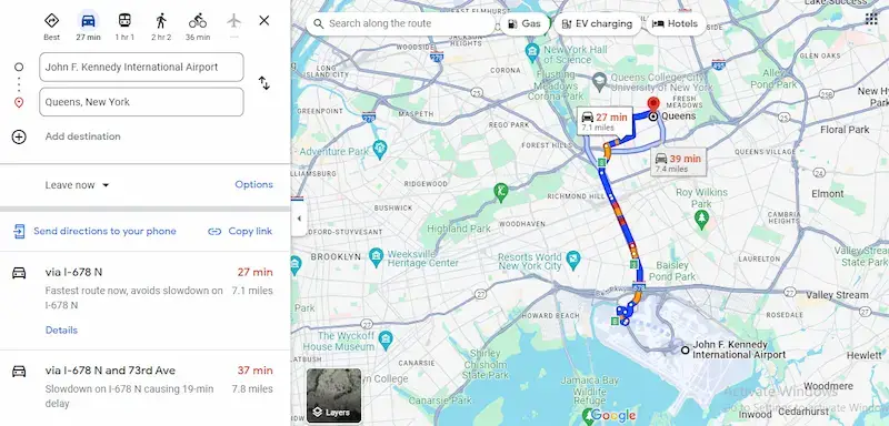 jfk to queens distance